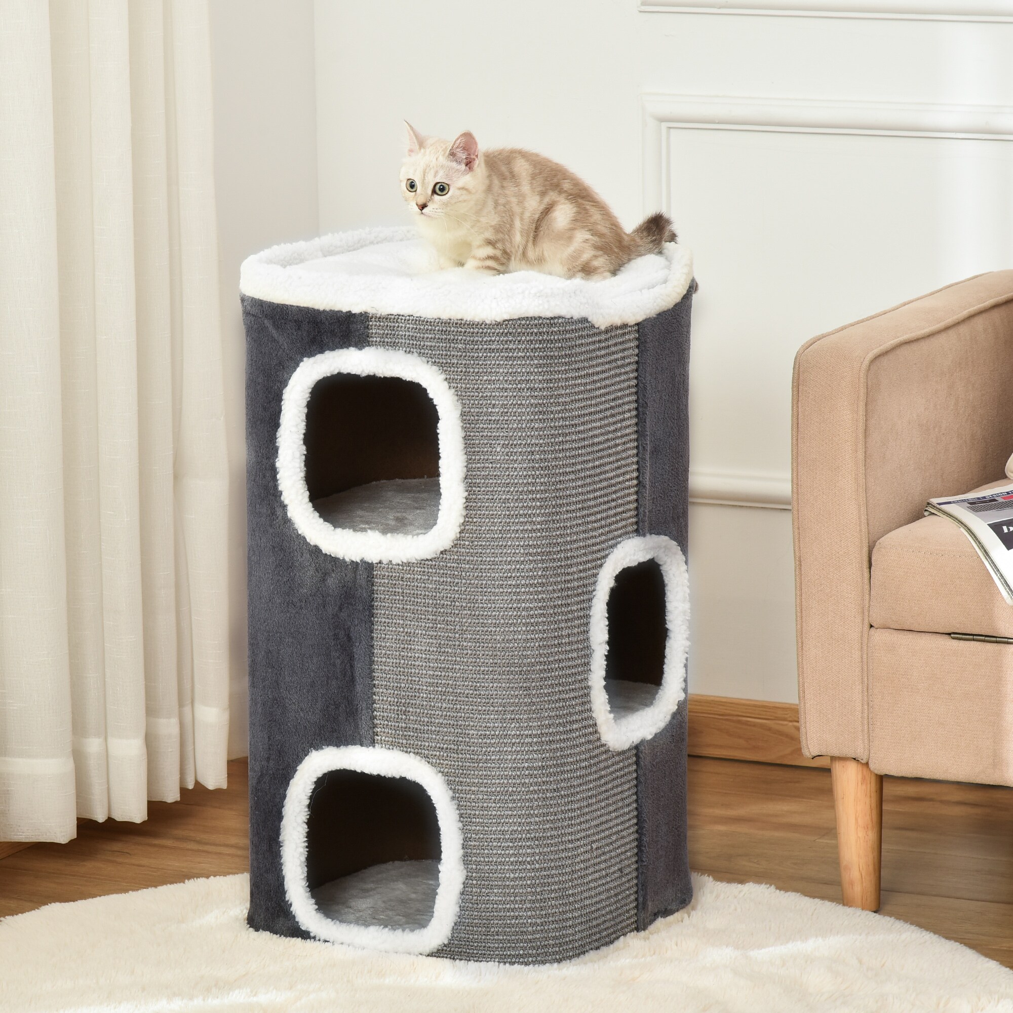 PawHut Kratzbaum mit 3 Etagen bunt 40L x 40B x 74H cm