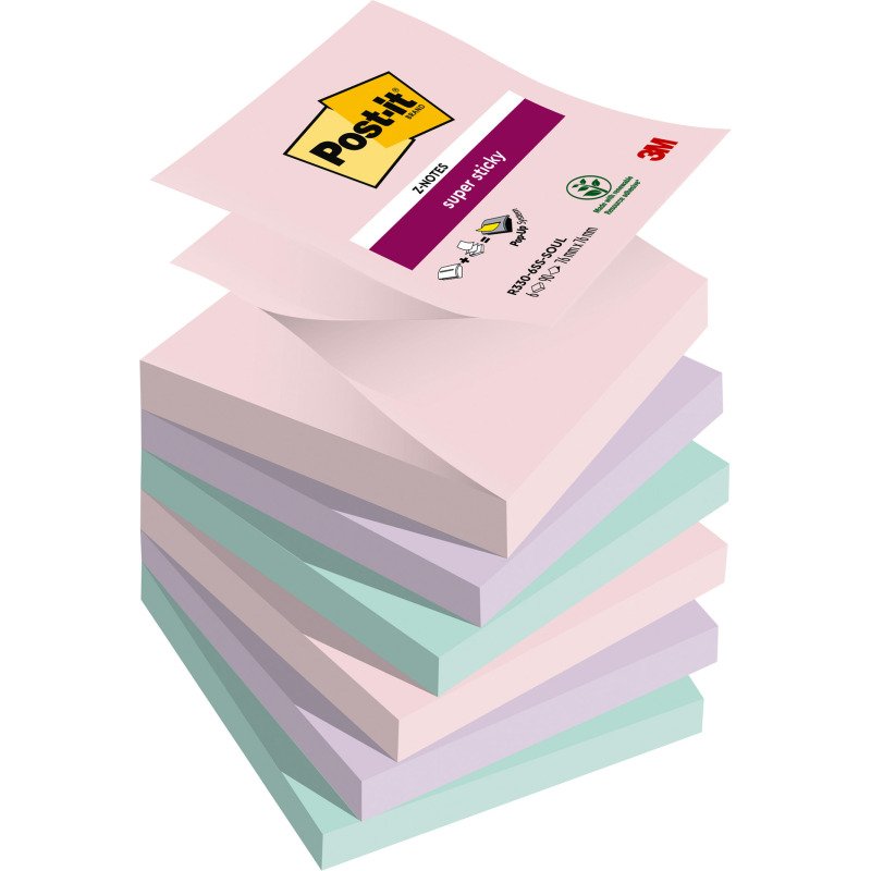 Z-notes repositionnables couleurs Soulful Super Sticky Post-it 76 x 76 mm - bloc de 90 feuilles