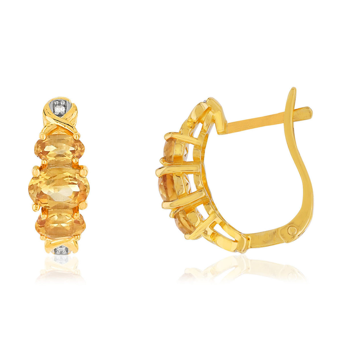Boucles d'oreilles or 375 2 tons citrines ovales et diamants