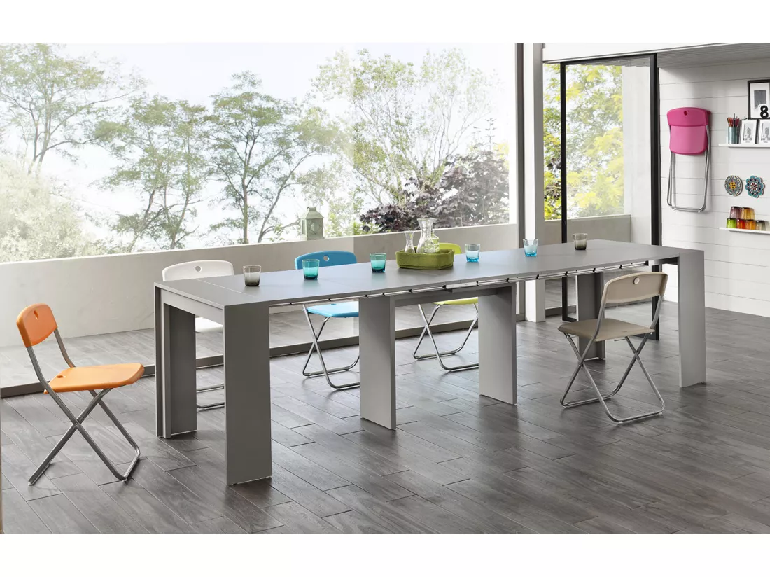 Pinocchio Console extensible (42,5/302,5 x 90 cm) en MDF laqué gris