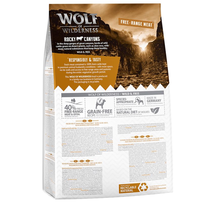 Wolf of Wilderness Rocky Canyons bœuf élevé en liberté - sans céréales