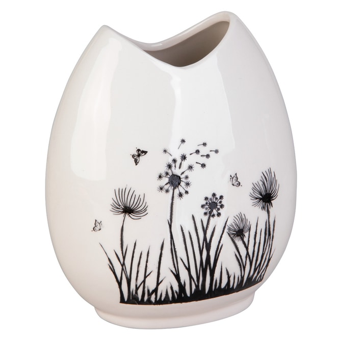 Vase - oval mit Blumenmuster - ca. 16 x 10 x 18,5 cm