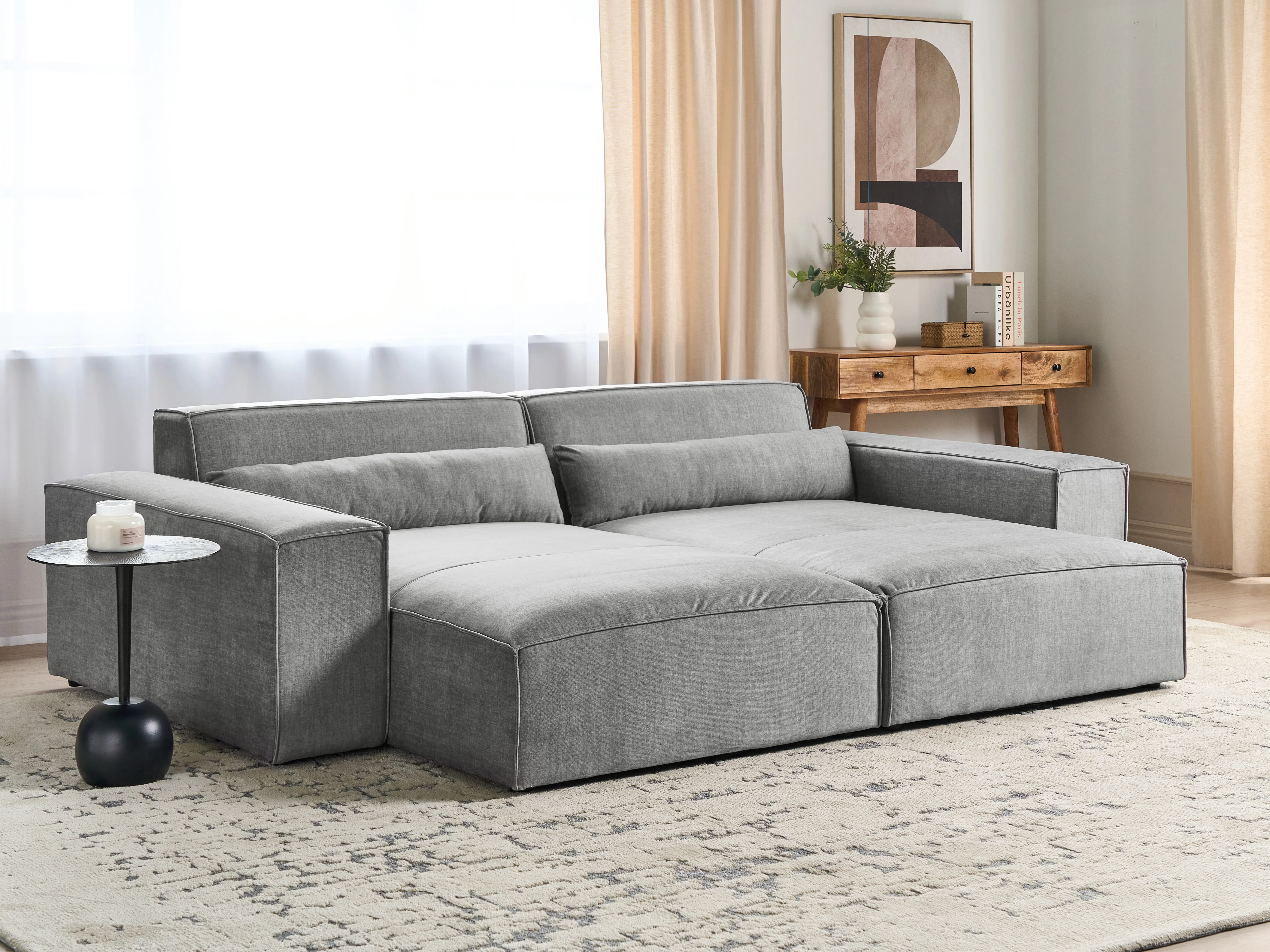 Linkszijdige chaise longue HELLNAR Stof Grijs