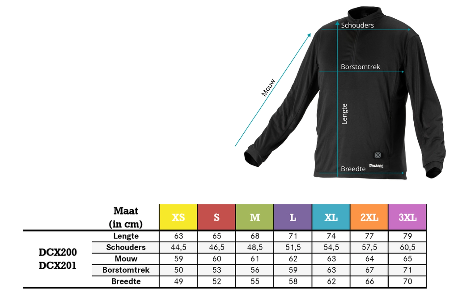 Makita DCX200C3XL 18V Li-Ion accu verwarmd ondershirt - maat XXXL