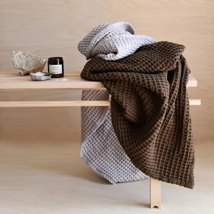 The Organic Company - Big Waffle Badetuch & Decke, 100 x 150 cm, clay / stone