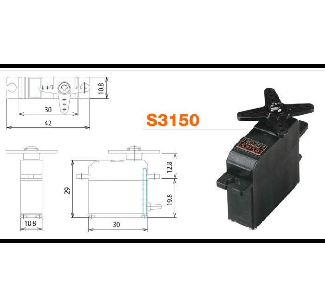 Flächenservo S3150 3.7 kg, 0.24 s, DigitalFlaches Digitalservo mit Metallgetriebe für Flugmodelle