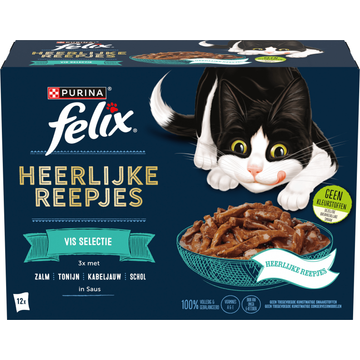 FELIX® Heerlijke Reepjes Vis Selectie Kattenvoer 12x80g