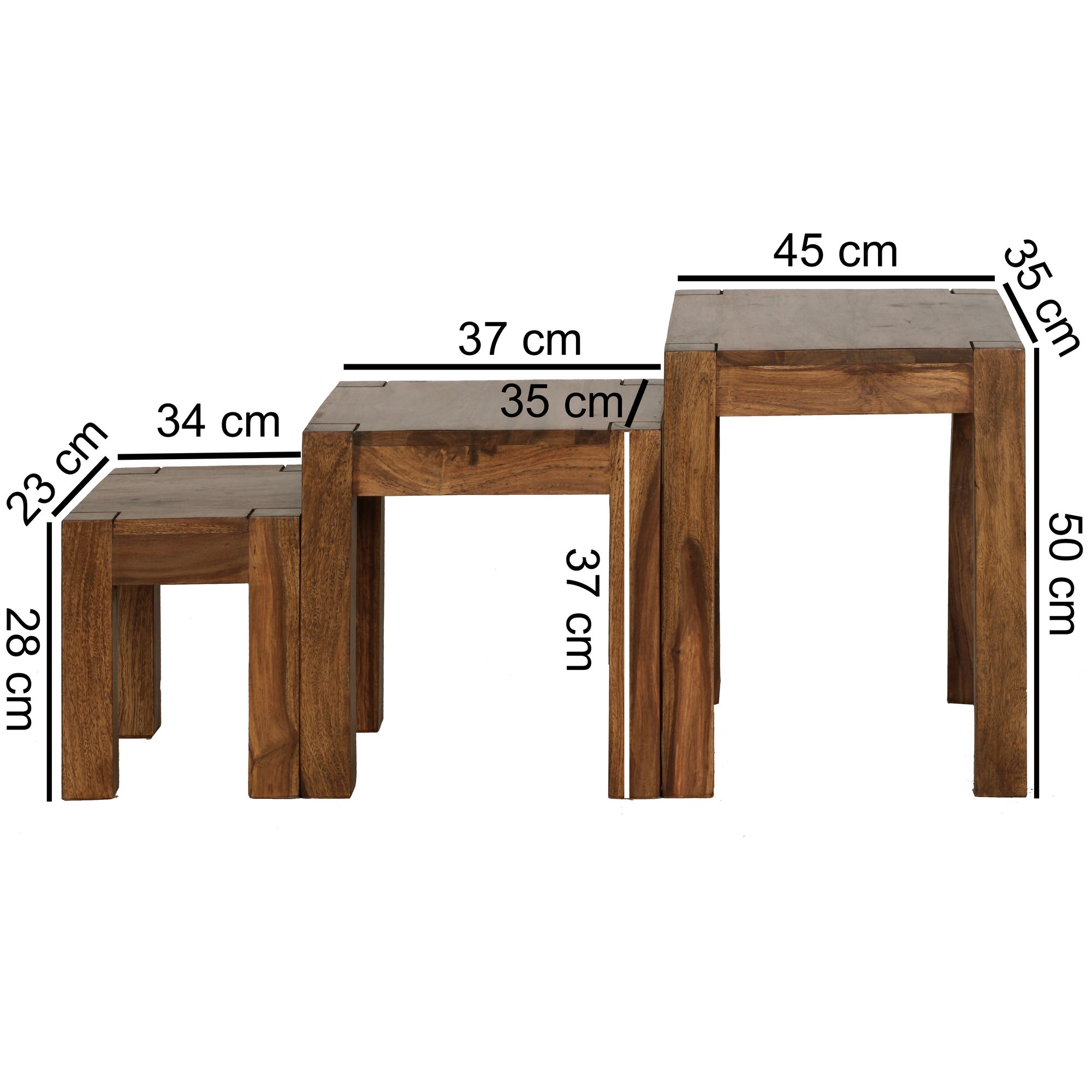 FineBuy Design Sheesham 3-teiliger Satz Beistell Tisch Massivholz Couchtisch