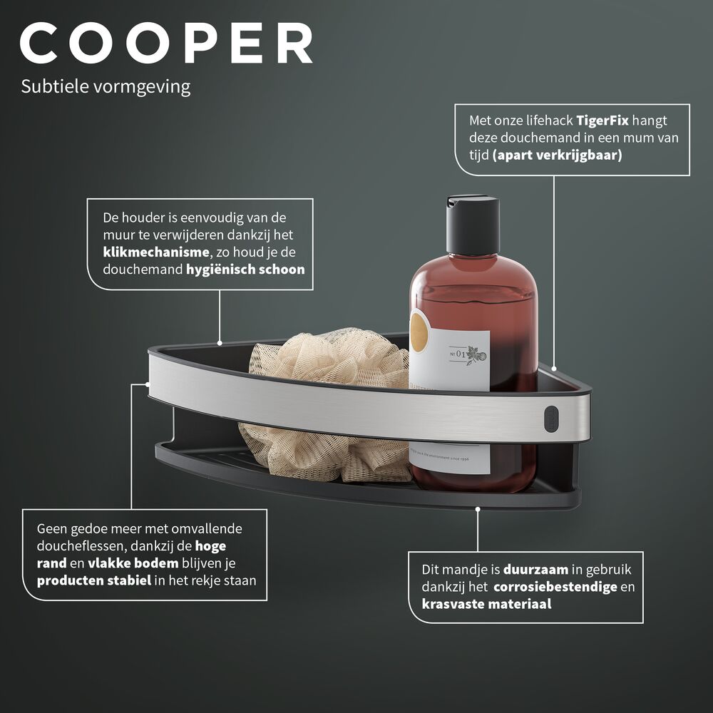 Tiger Cooper douchemand hoek 21cm zwart