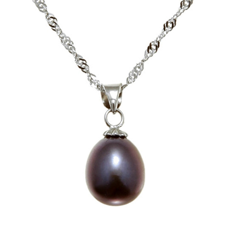 Pendentif Femme Perle de culture d'eau douce Noir ou Blanc et Argent 925/1000