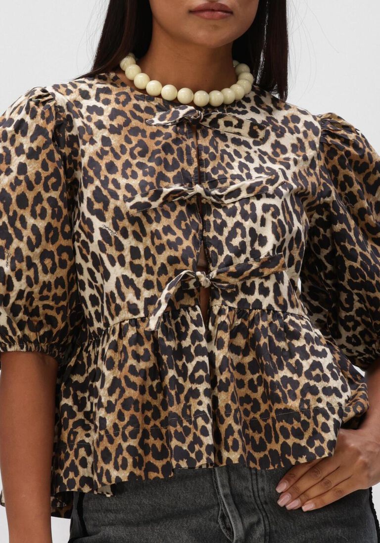 multi ganni blouses printed cotton poplin peplum blouse