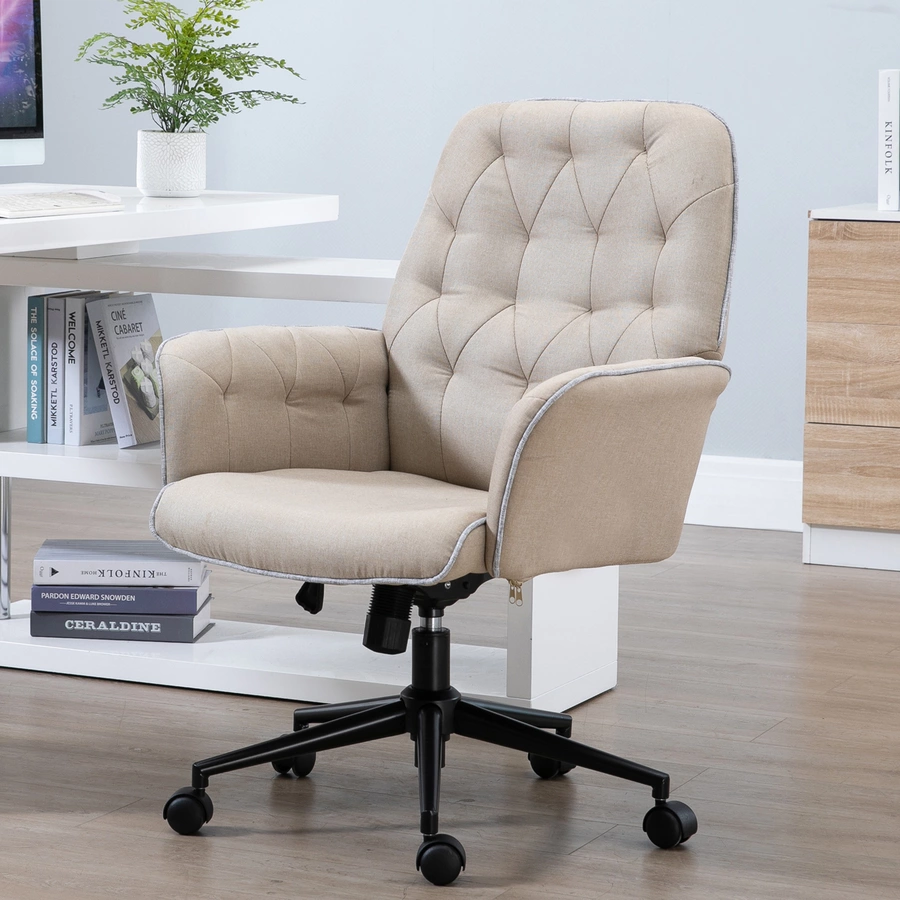 HOMCOM Bürostuhl mit Wippfunktion, aus Webstoff und Polyester, gemütlich beige