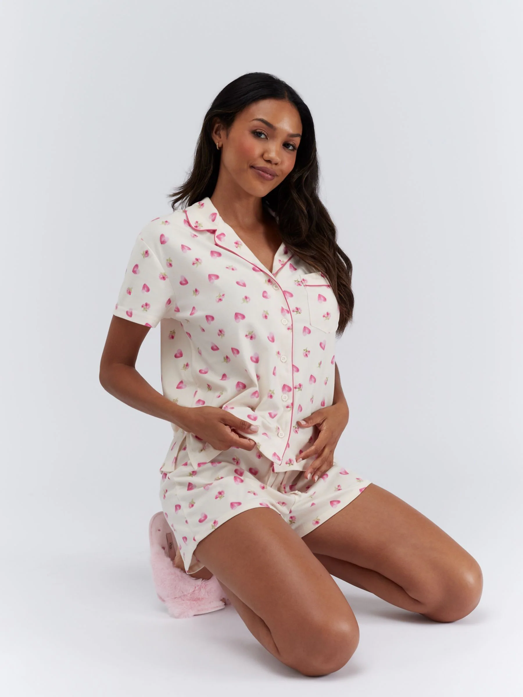 Cream Heart & Roses Print - Boux Avenue korte pyjama in een tas