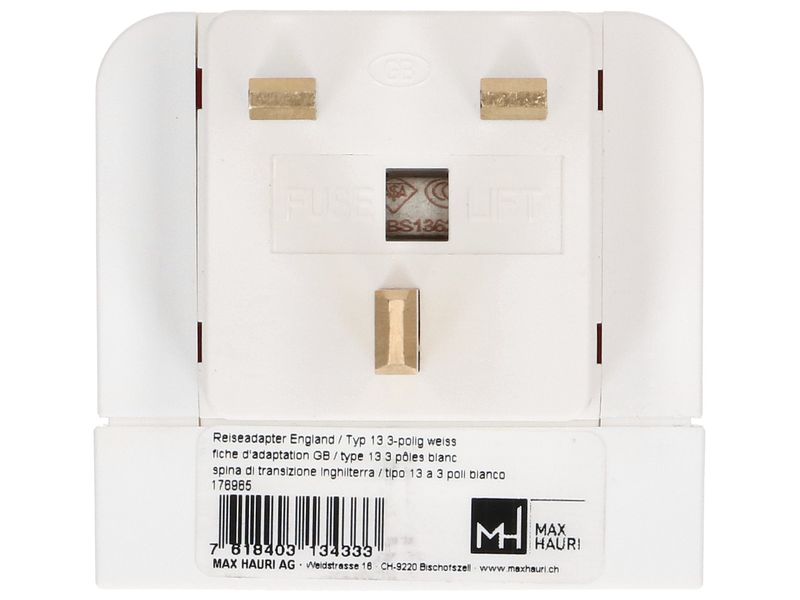 Max Hauri Reiseadapter Grossbritannien / Typ 13, 3-polig, W Steckdosenadapter