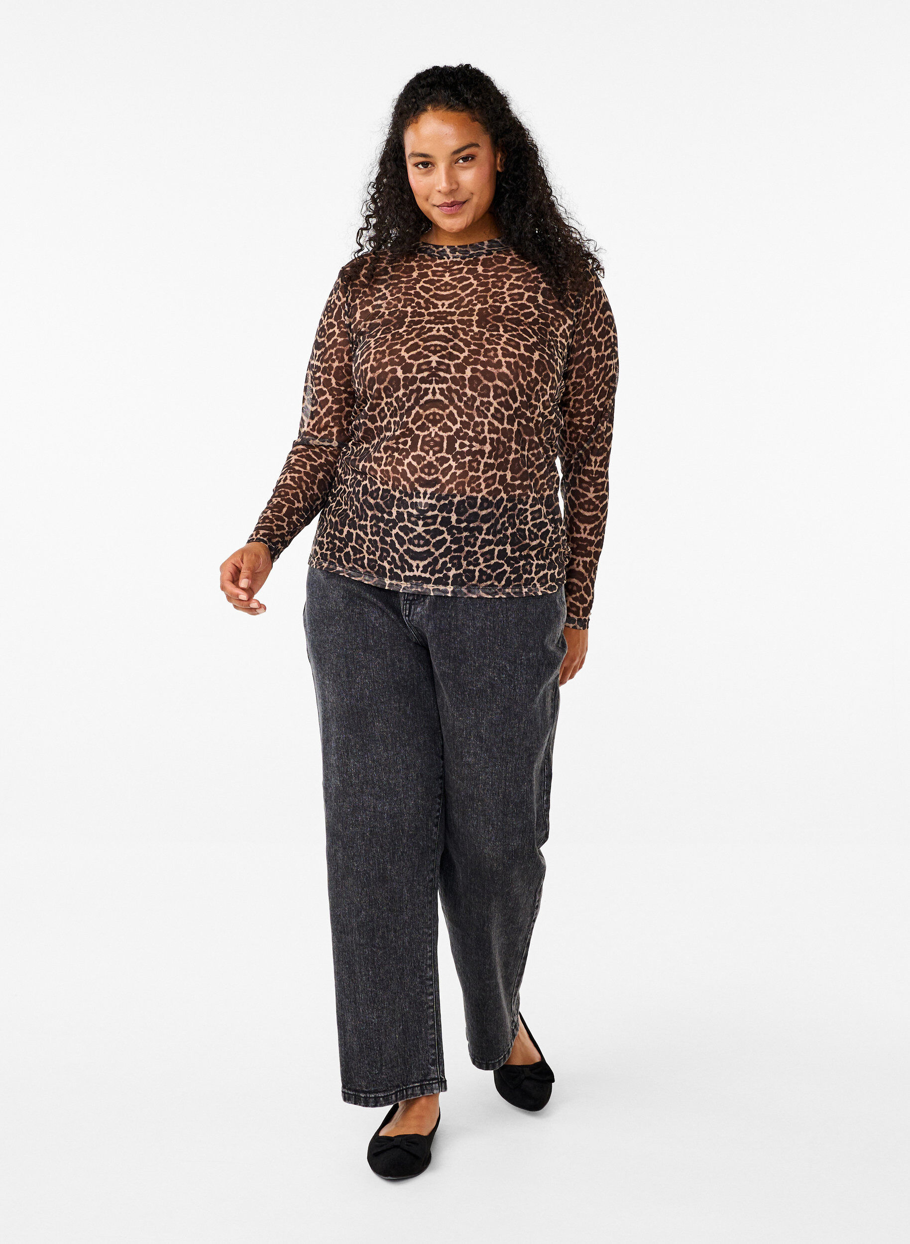 Mesh bluse med leopard mønster