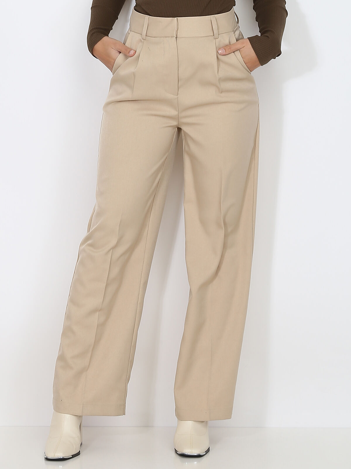 Pantalon à pinces ample- Beige
