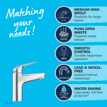 Grohe Wastafelmengkraan Swift M-size Push Open Chroom