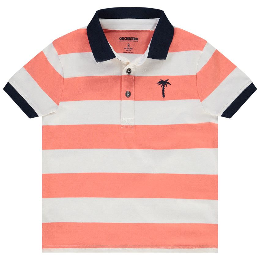 Polo manches courtes rayé broderie palmier pour garçon - Multicolore