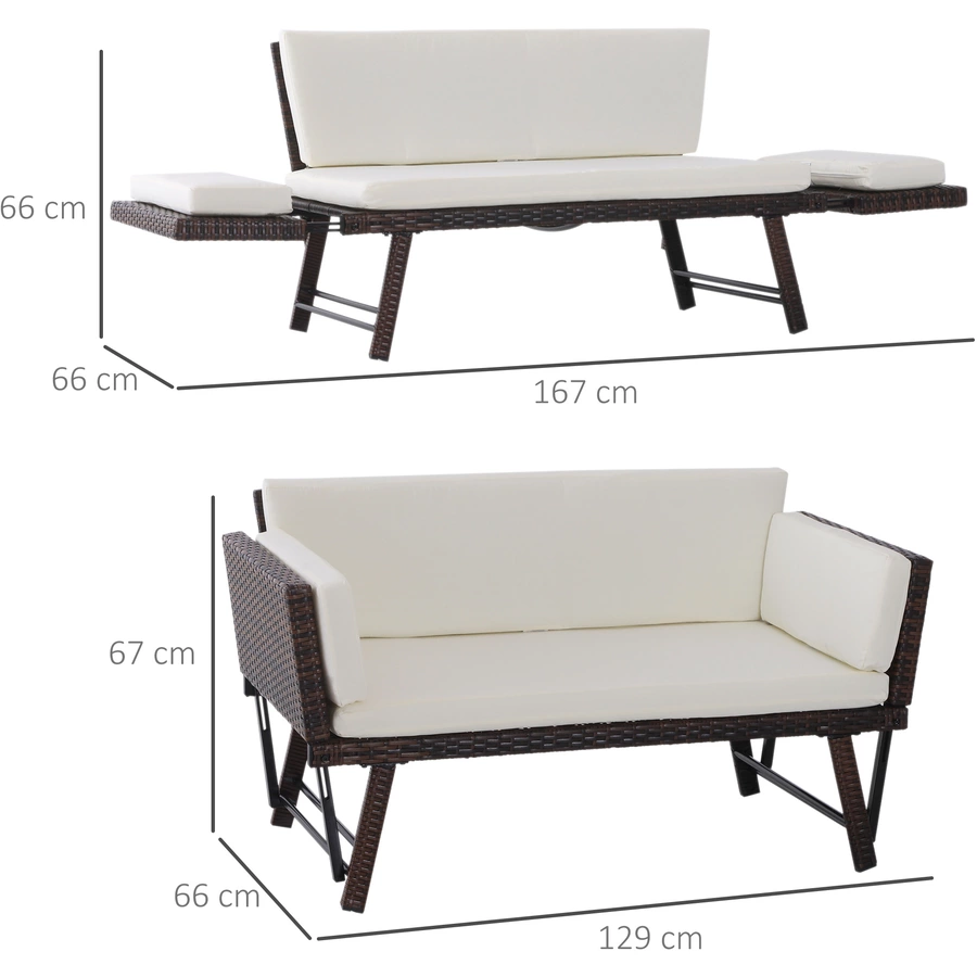 Outsunny Gartensofa mit klappbaren Armlehnen braun, beige