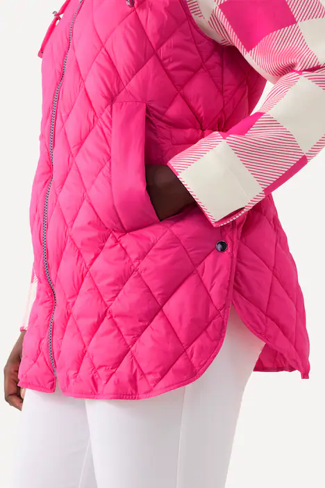 Steppweste, Zipper, Tunnelzug, Kapuze, pink