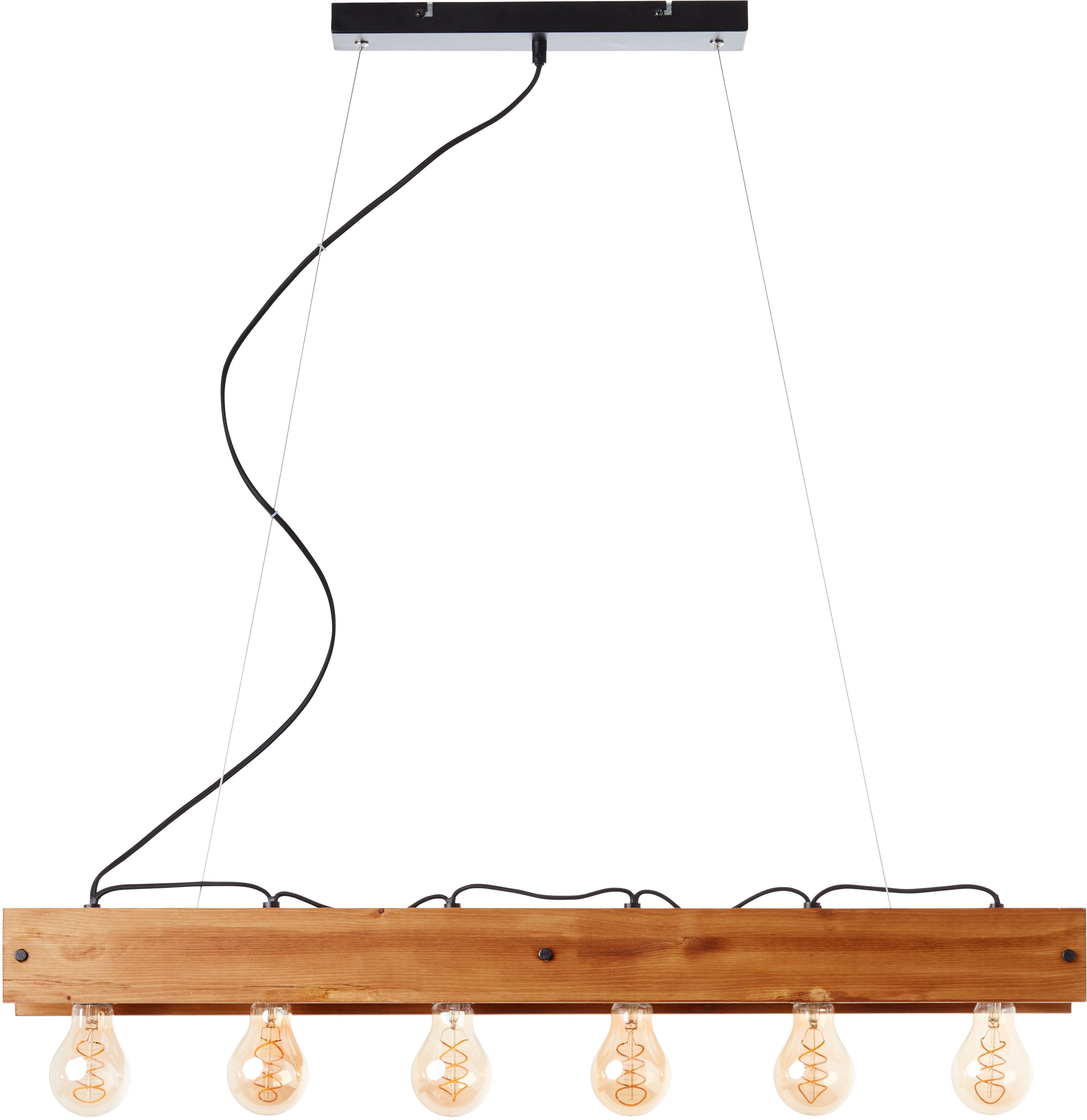 Brilliant Pendelleuchte »Calandra« E27 1 Stk. 150 cm Höhe, 90 cm Breite, 6 x E27, Metall/Holz, schwarz/holz