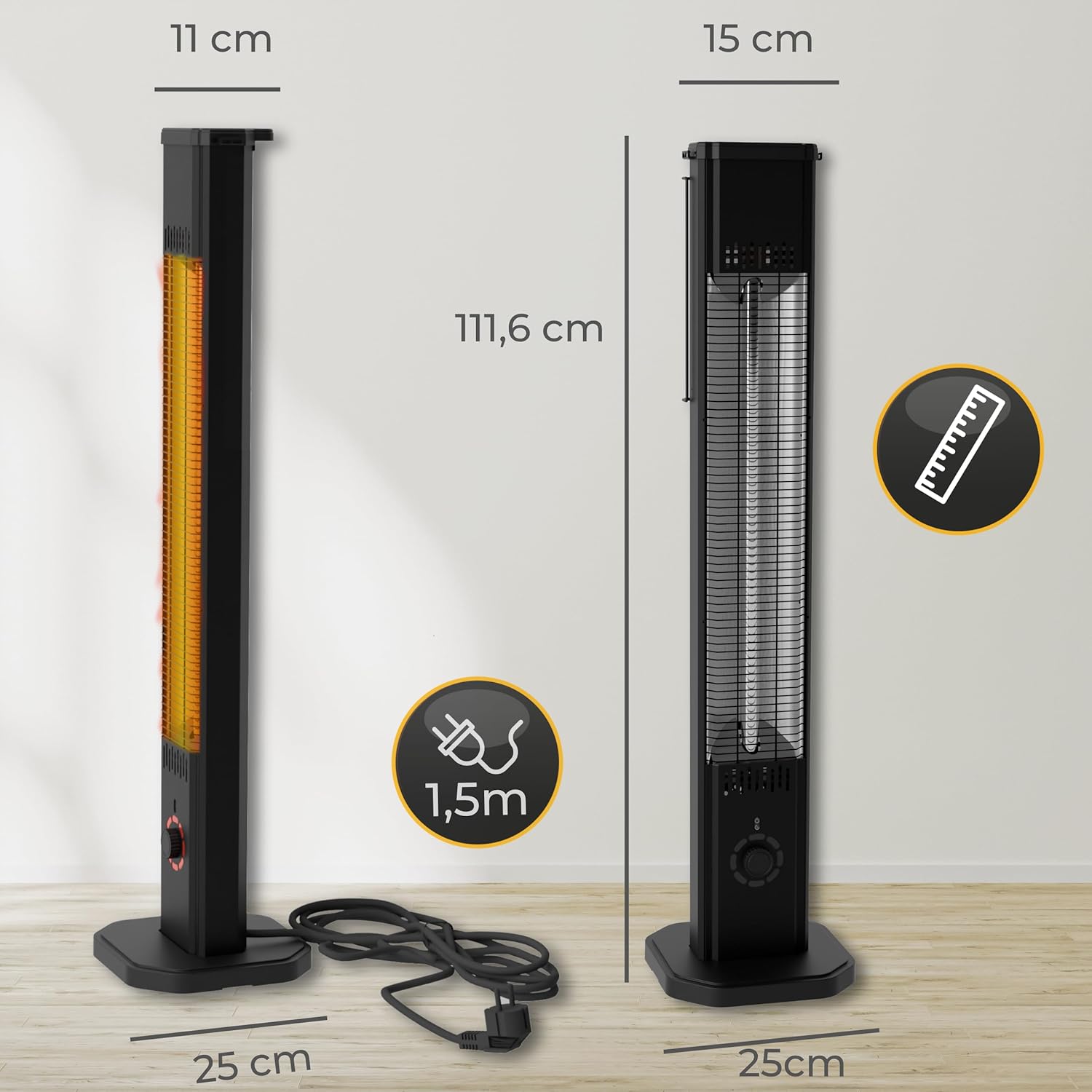 Infrarot Heizstrahler Infrarotheizung 2000W TOR – Elektroheizung mit 8 Stufen, IP45 Terrassenheizer, Heizstrahler Terrasse & Innenraum, Wandmontage, Standgerät, Fernbedienung, Timer, Schwarz