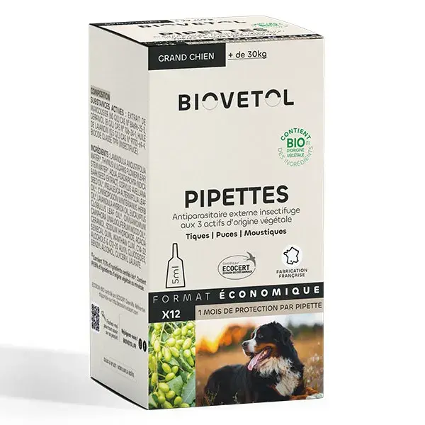 Biovetol - Antiparasitário - Pipetas Orgânicas para Cães de Grande Porte - 5ml (x12)