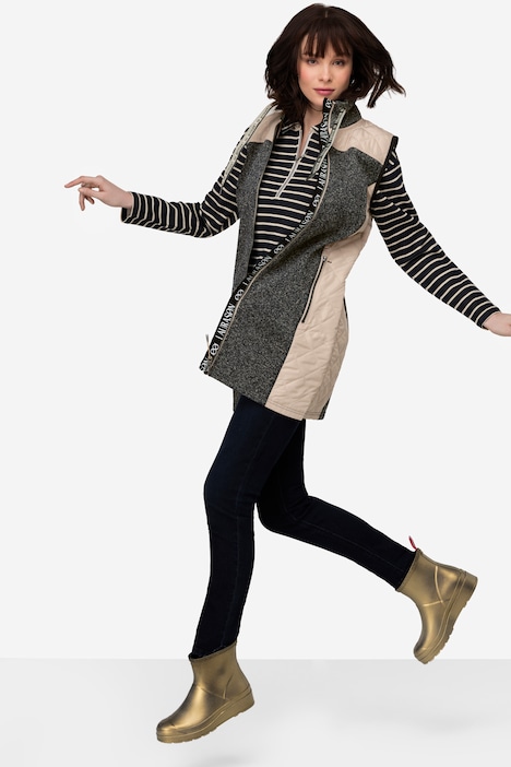 Strickfleece-Weste, Stepp-Einsätze, Stehkragen, Zipper