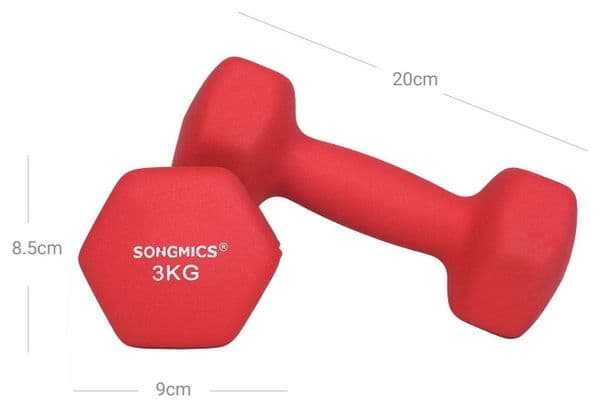Lot de haltères 2 x 3 kg fitness musculation rouge 12_0002018