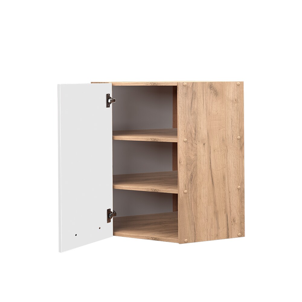 Vicco Eckhängeschrank Küchenschrank Küchenmöbel Fame-Line Eiche Weiß modern 57 cm Küche Einbauküche Eckküche Hängeschrank Drehtür Einlegeboden Küchenzeile Hochglanz