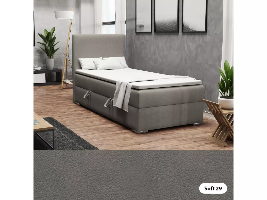 LIT SIMPLE avec topper Kiberg Mini côté gauche, 100x200 cm, Soft 29 (Gris)