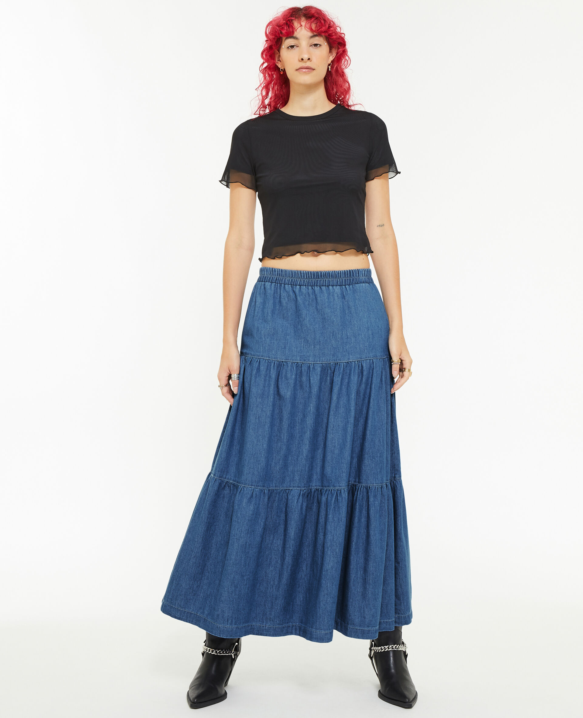 Jupe longue en chambray - Bleu