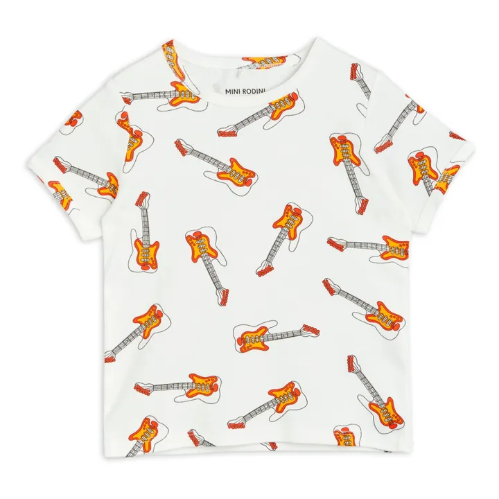 Mini Rodini T-Shirt Coton Bio Guitare | Blanc