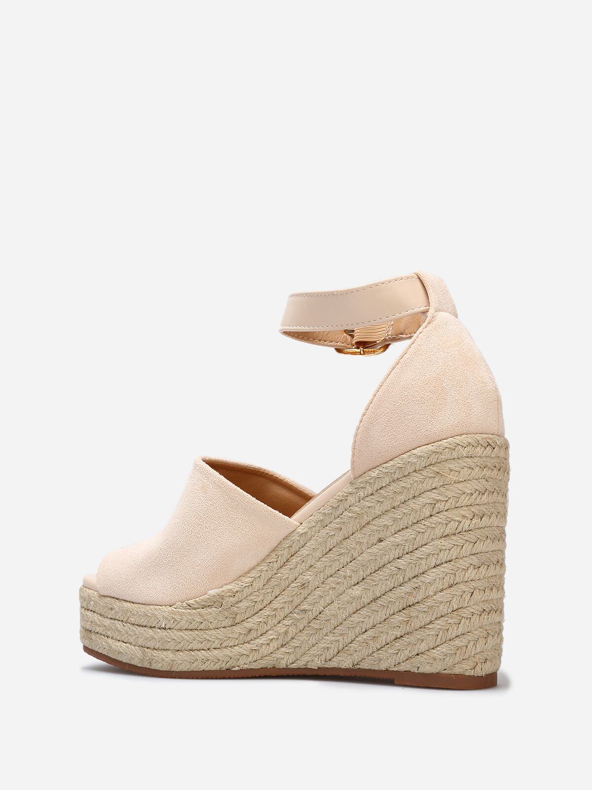 Sandales avec talon compensé en cordage- Beige