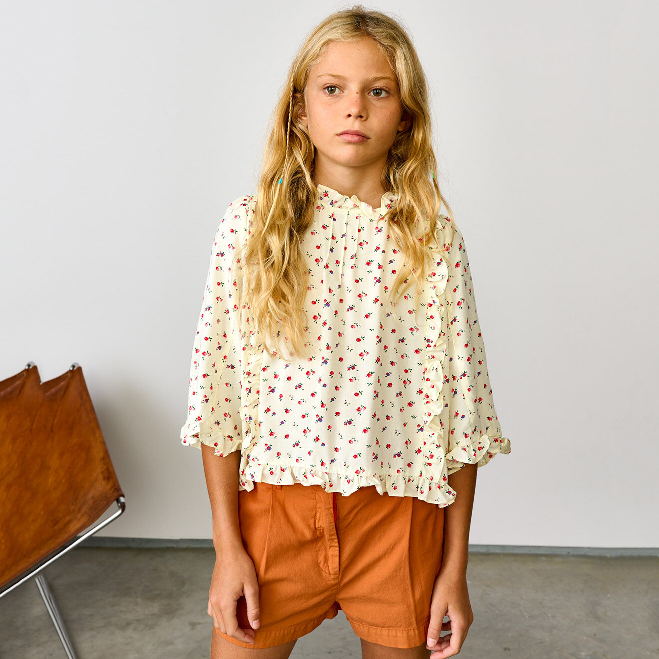 Bellerose Blouse à volants Alison à fleurs écrue