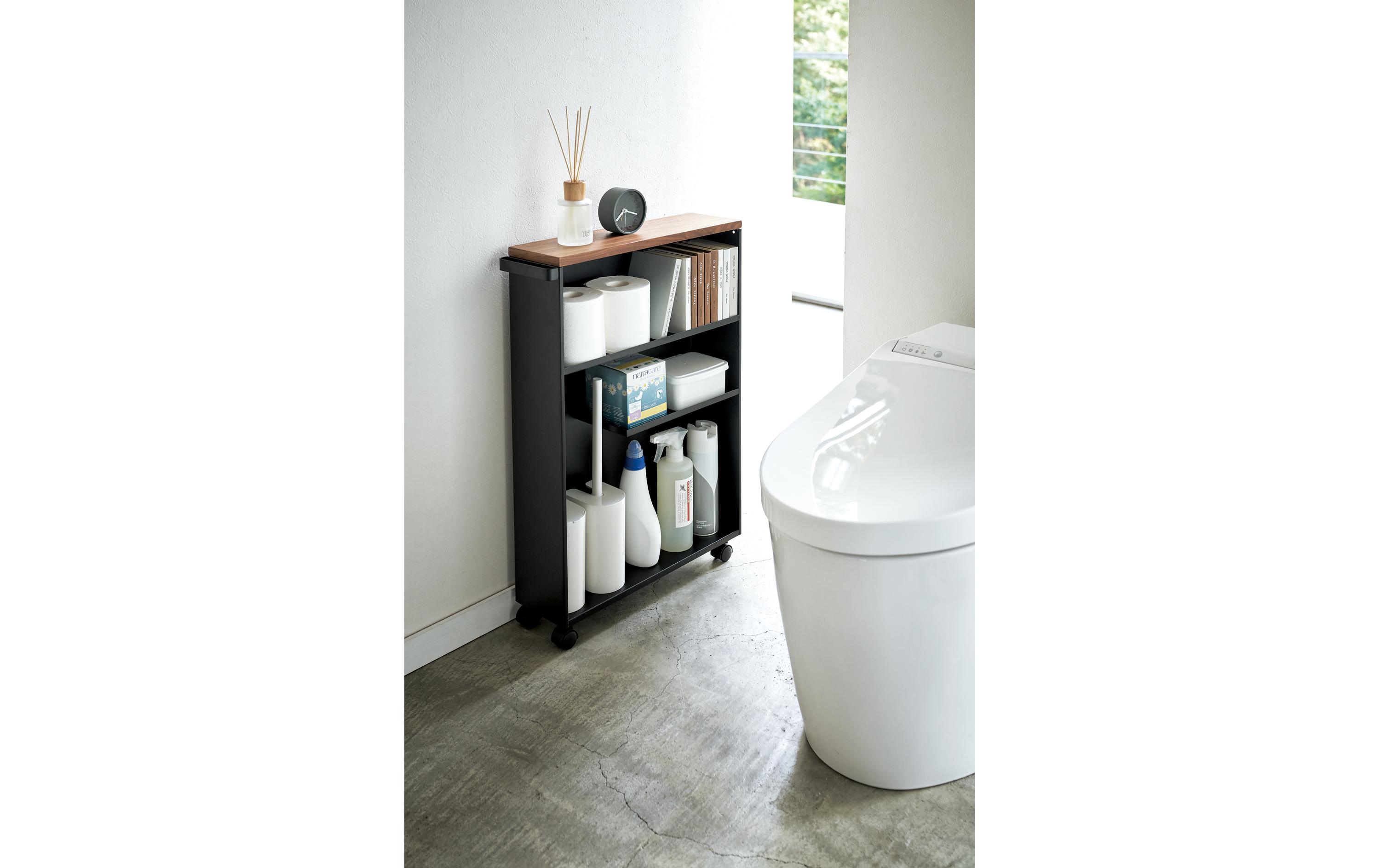 Badezimmerregal Tower 68 cm, Schwarz<br>Aufbewahrungswagen auf Rädern