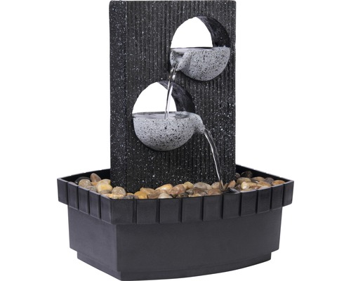 Design binnenfontein met 2 kommen, 20,5x16,5x28 cm, kunststeen grijs, inclusief slang en pomp.