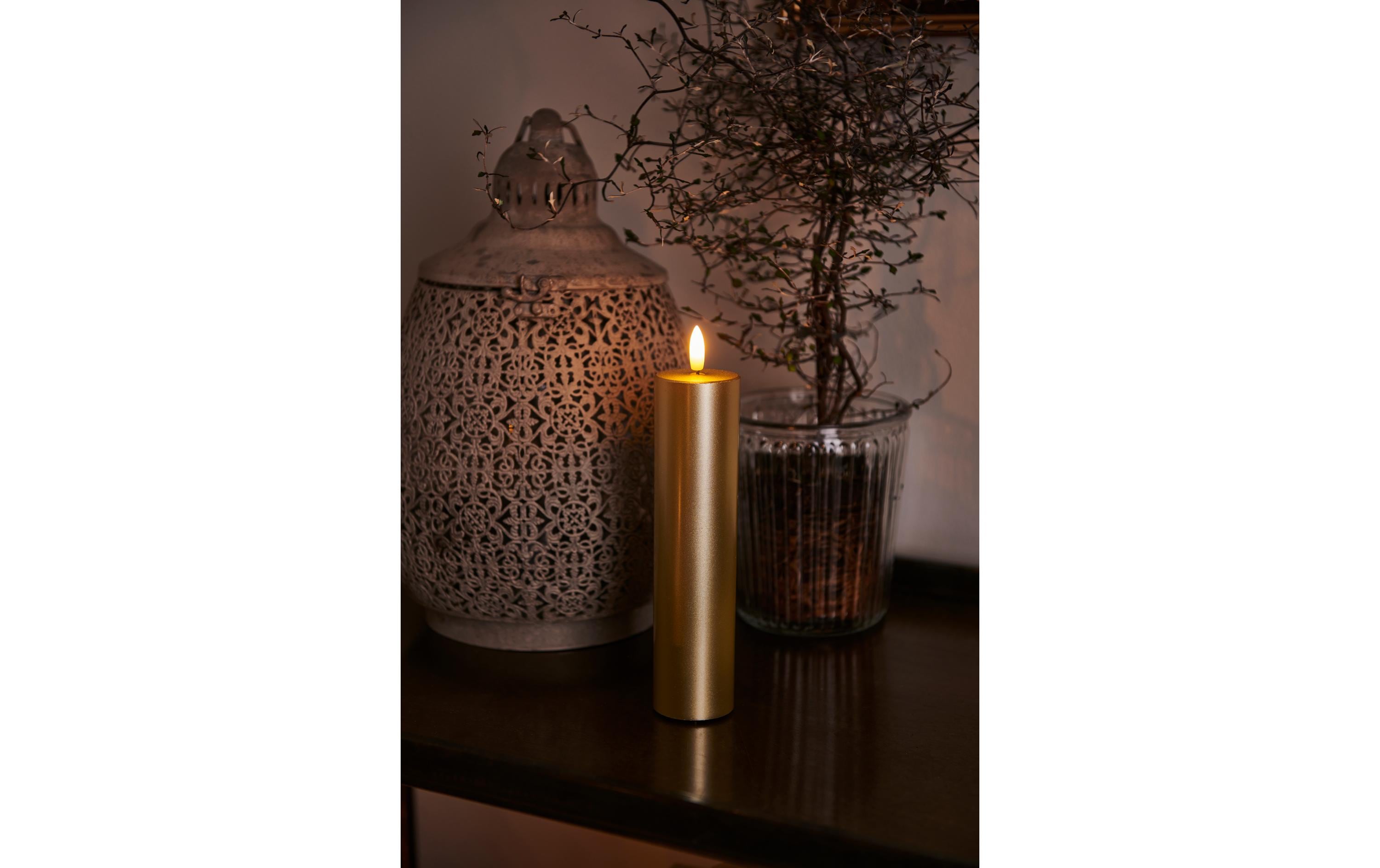 LED-Kerze Sille Exclusive, Ø 5 x 20 cm, GoldLED-Kerze mit beweglicher Flamme