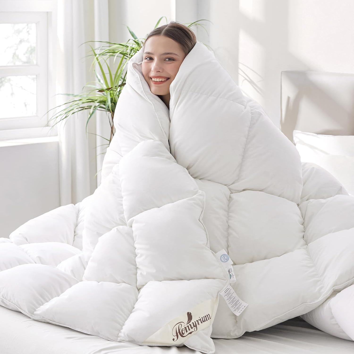 Homyrium Daunendecke 200x220 Winter Bettdecke 200x220cm Daunen Winterdecke 220x200 Daunen Warm Daunenbettdecke Federbettdecke, Füllgewicht: 2600gr Oeko-TEX und RDS Zertifiziert