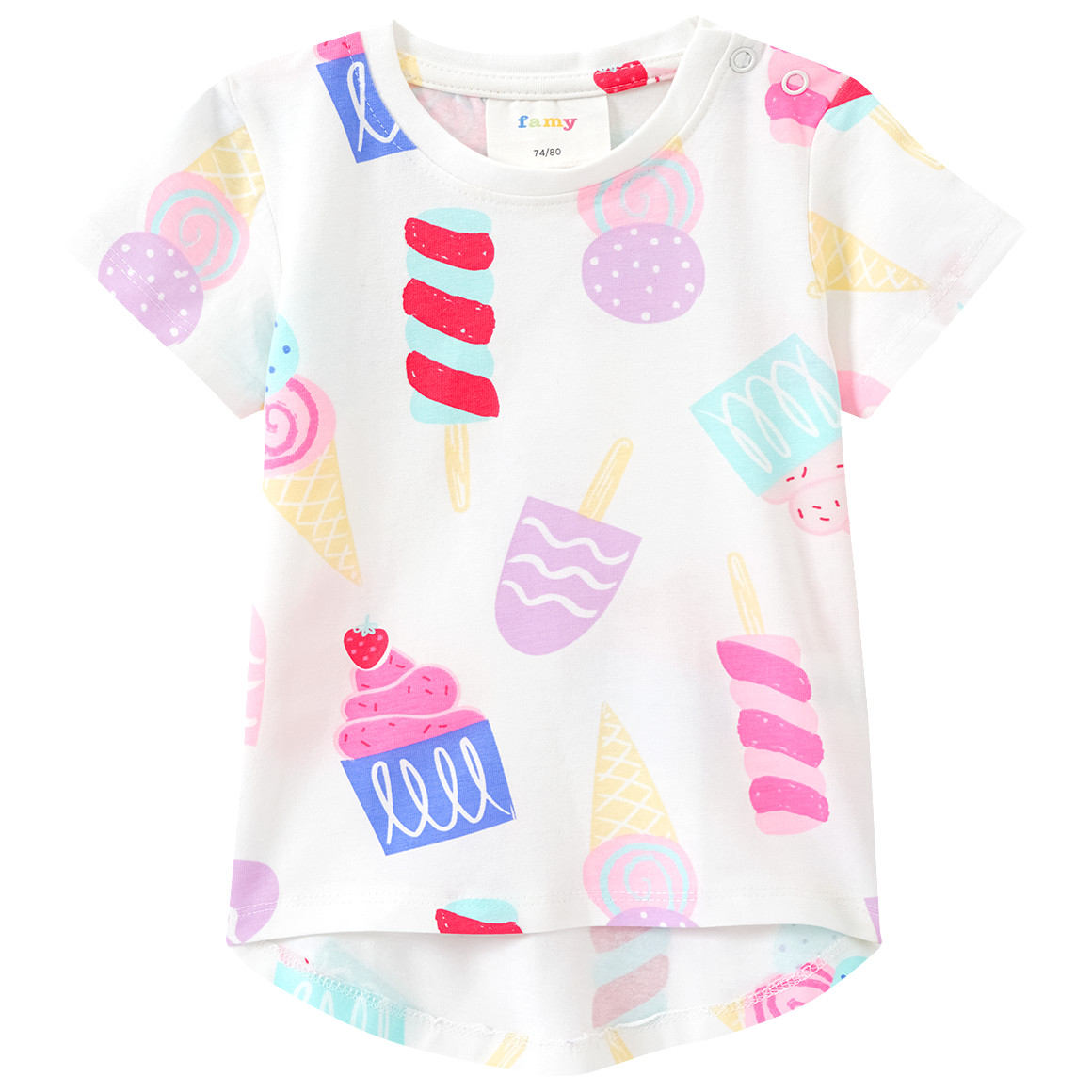Famy 3 Baby T-Shirts mit bunten Motiven rosa / helltürkis / weiss