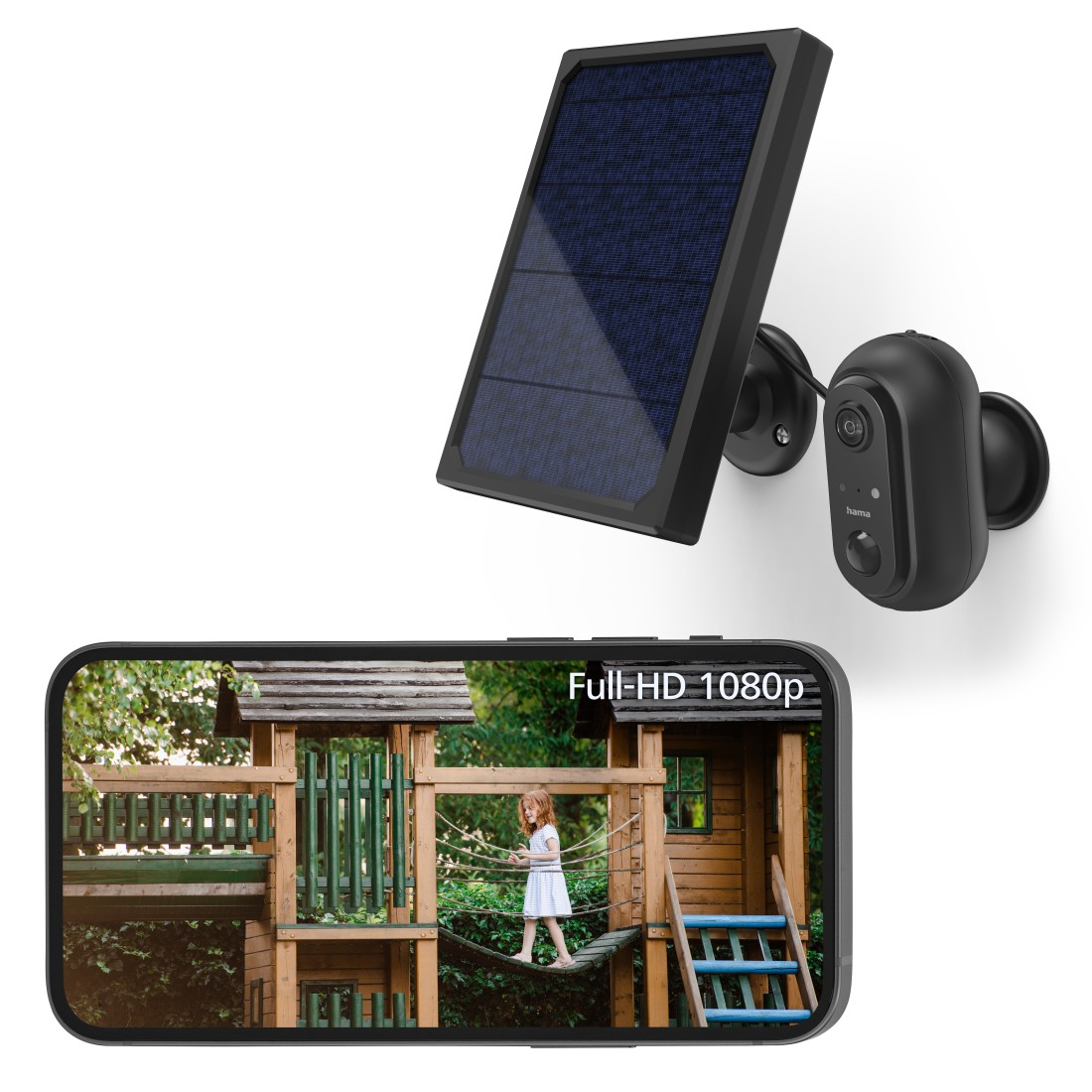 WiFi Outdoor Kamera FullHD 1080p Solarbetrieben Nachtsichtfunktion / Audio- und Bewegungssensor   MicroSD für iOS/Android (00176615) - Schwarz