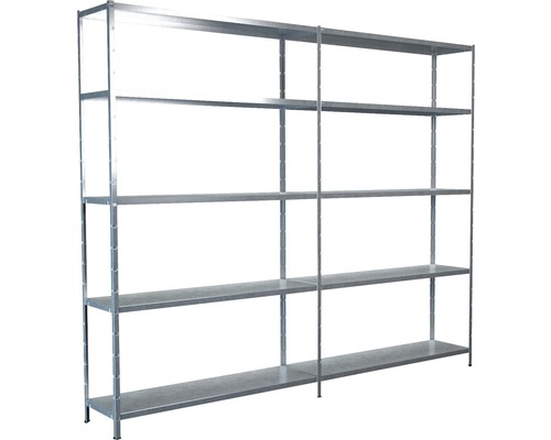 Insteekbare basis- en aanbouwstelling, verzinkt, 200x240x35 cm, 10 legborden, hoekprofielen gedeeld, set, draagvermogen 850 kg