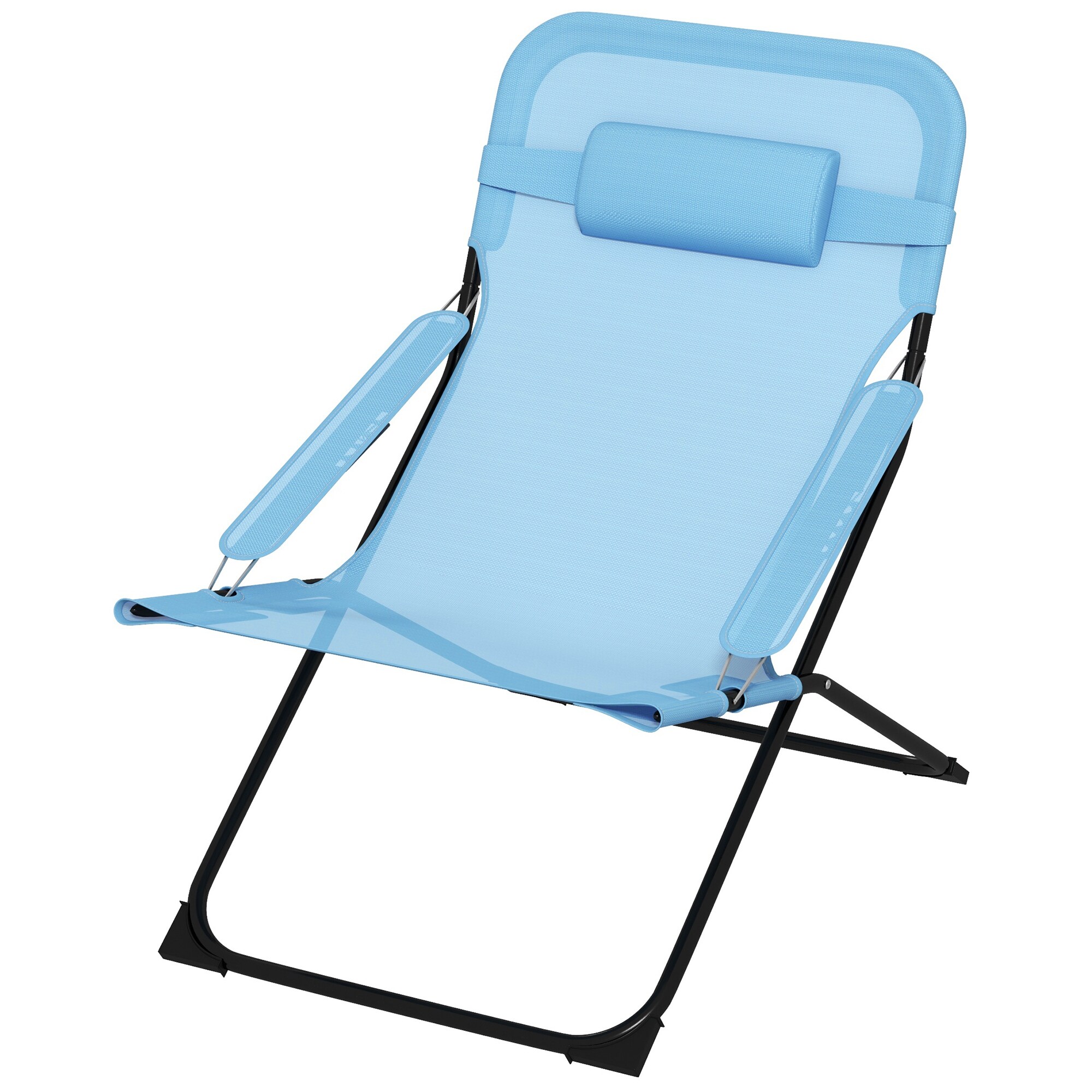 Outsunny Klappstuhl mit 4-stufiger Rückenlehnenverstellung und Kopfkissen blau 69L x 91B x 96H cm