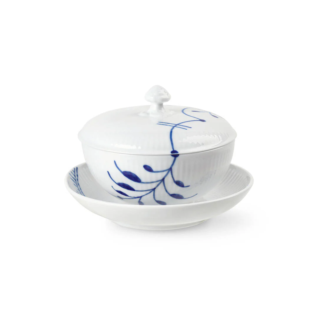 Royal Copenhagen  Blå Mega Riflet skål m/ låg og underkop - 38 cl.