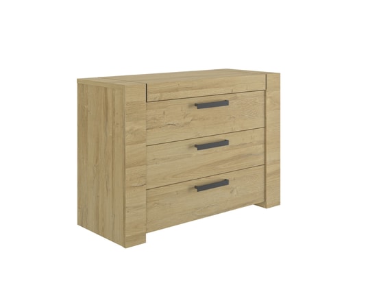 TERRE DE NUIT - Commode 3 tiroirs avec poignées en métal bois clair