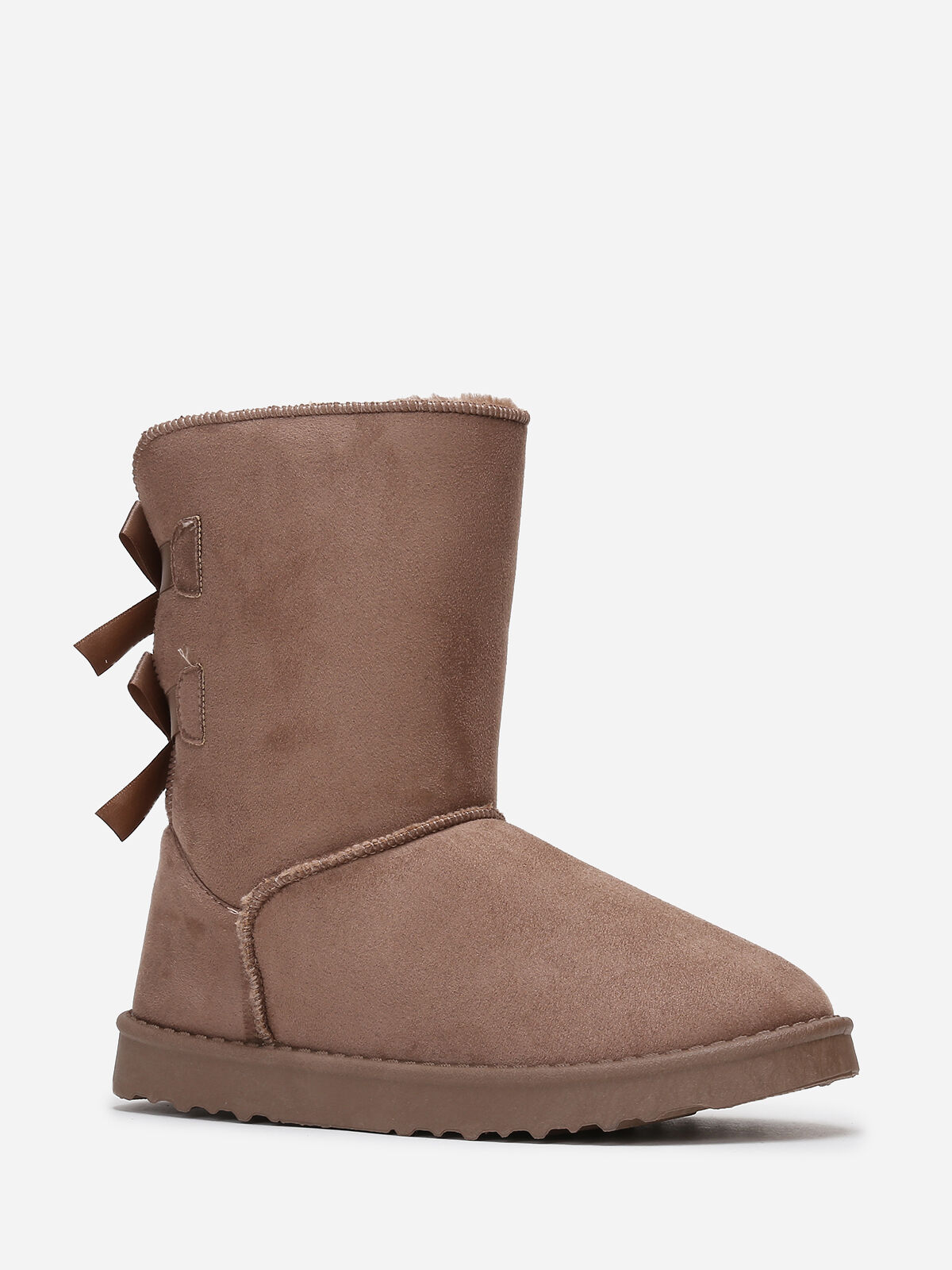 Boots fourrées à rubans noués- Taupe