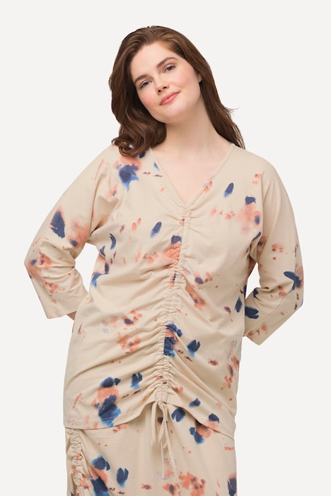 Shirt, Bindeband, V-Ausschnitt, 3/4-Arm, Biobaumwolle