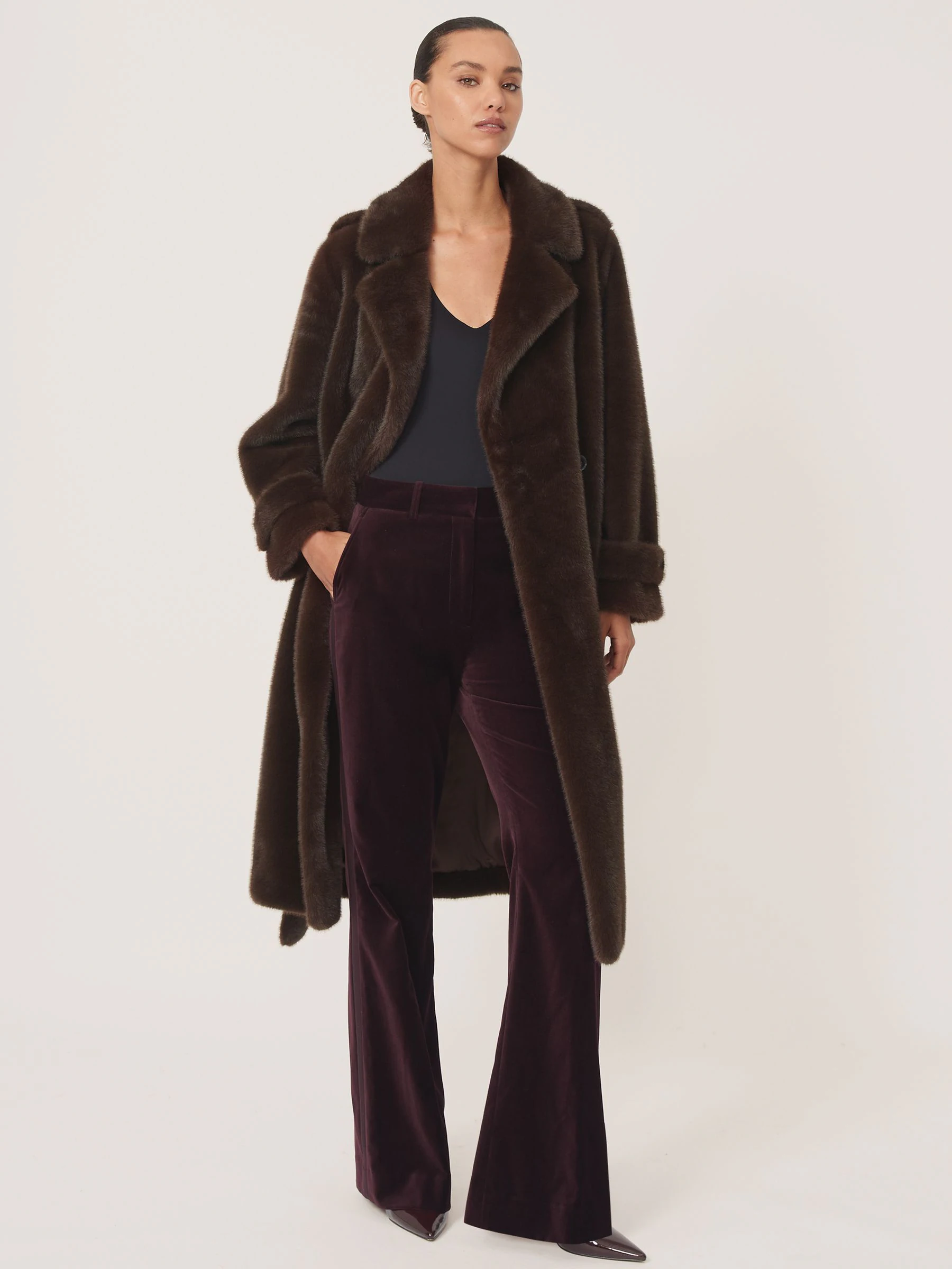 Reiss Cate Faux-Fur Long Belted Coat