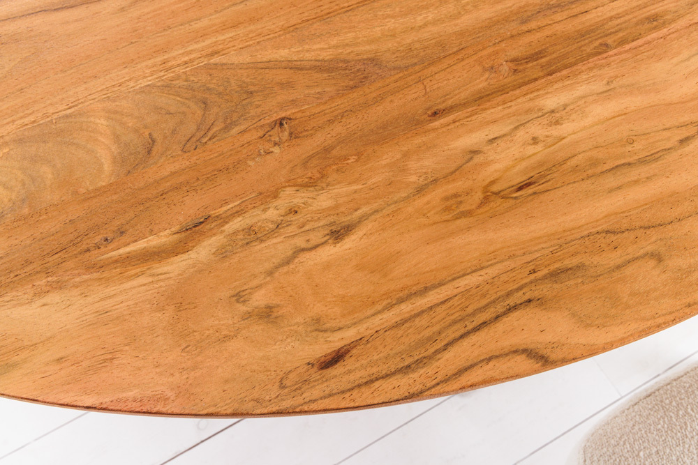 Massivholz Esstisch GALAXIE 130cm rund Akazie natur schwarzes Metallgestell