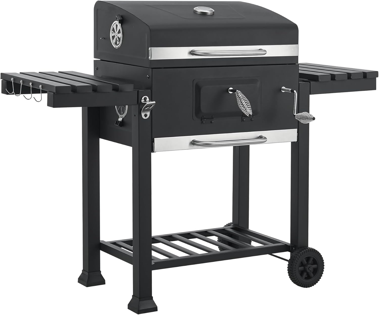 casa.pro Grillwagen Arnad Holzkohlegrill mit Deckel BBQ Kohlegrill mit Grillrosten Gartengrill 2 Räder Deckelthermometer aufklappbare Ablagen 105x135x47,5cm Schwarz